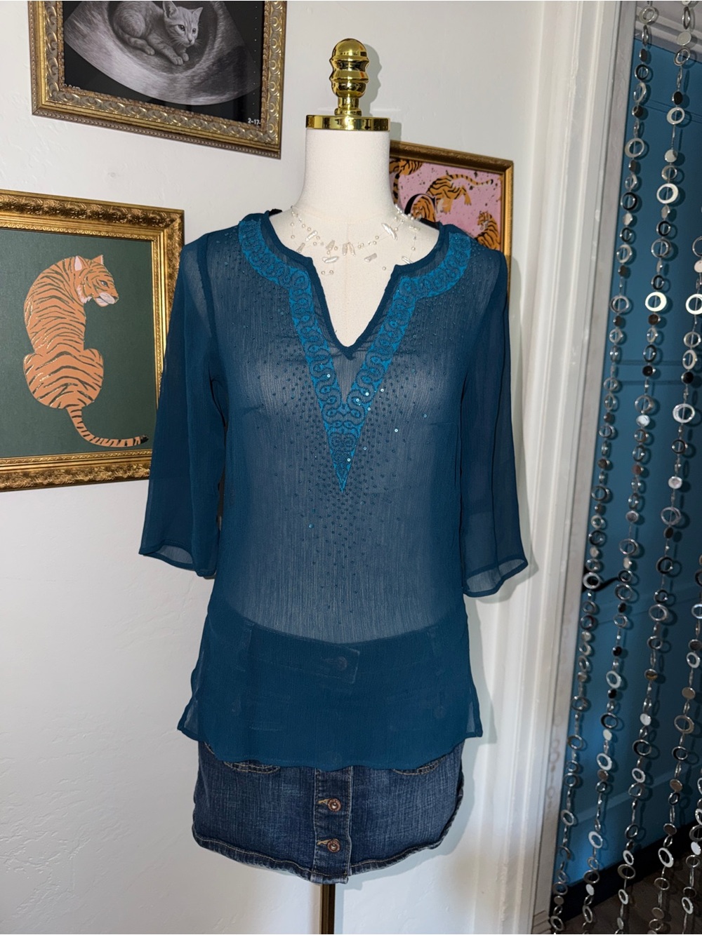 Vintage Y2k Blue Sheer Women’s Top
